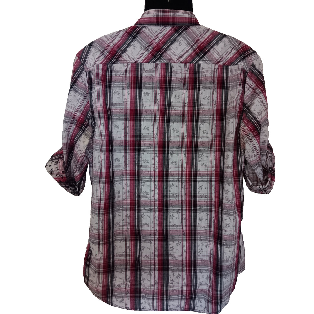 Helix Men’s Short Red Black White Plaid Sleeve Shirt Size L M001 - Picture 2 of 5